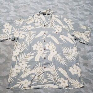 WF Hawaiian Shirt Mens XL Gray Short Sleeve Button-Up Hibiscus Floral Beach